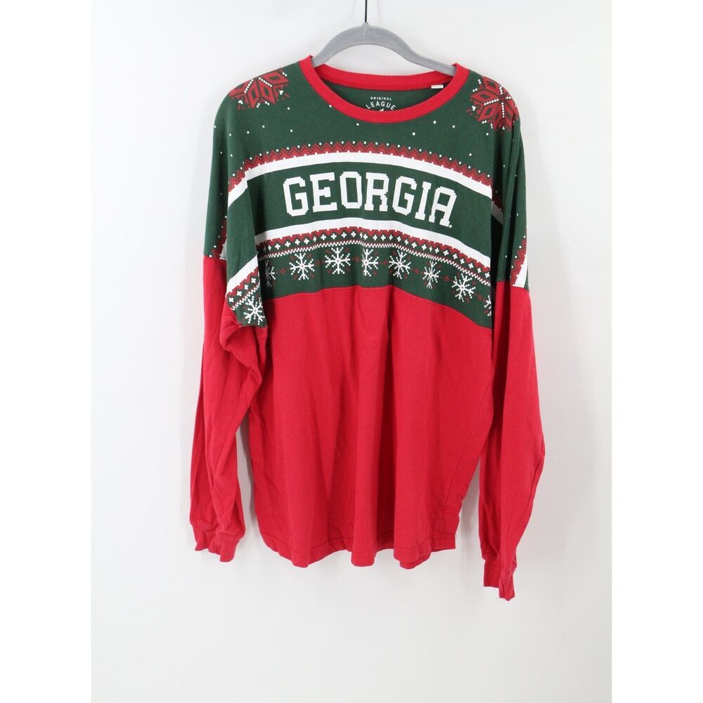 League Collegiate Outfitters UGA Georgia Christmas Sweeper Jersey Long Sleeve L